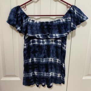 Off-the-Shoulder Tie-Dyed Blue Flowy Top